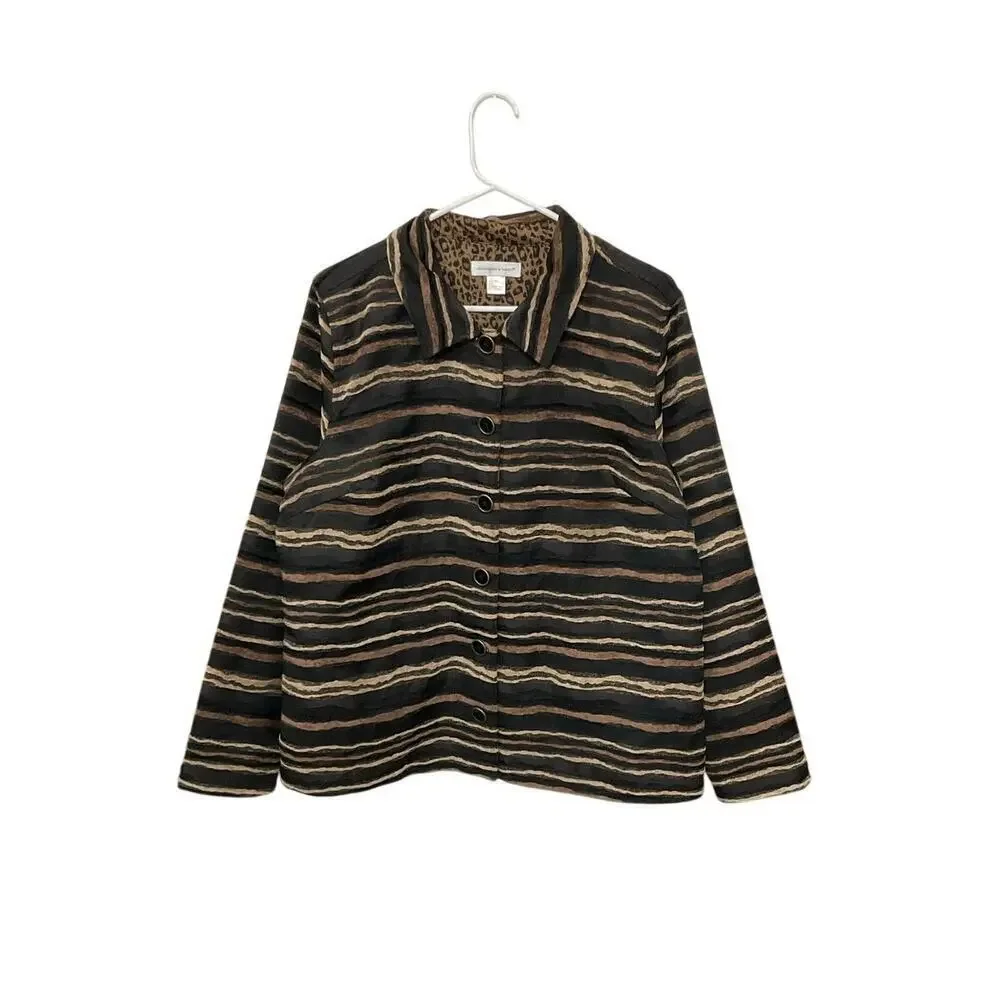 Christopher & Banks Striped Blazer Jacket Brown Black Sz X-Large Tribal Textured